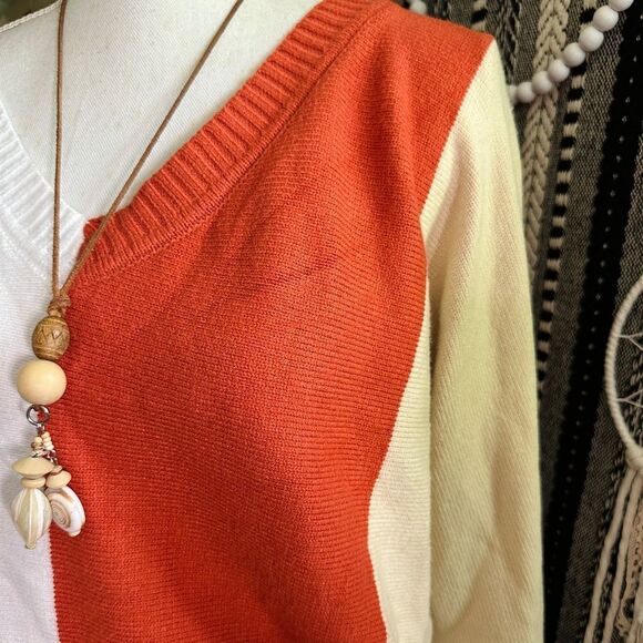 Bibi Oversized Colorblock Fall Vibes V Neck Sweater - Picture 4 of 10